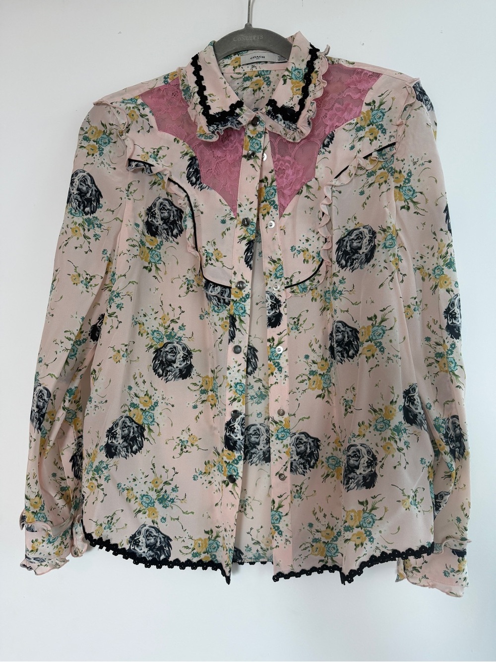 Coach 100% Silk Floral long Sleeve Blouse